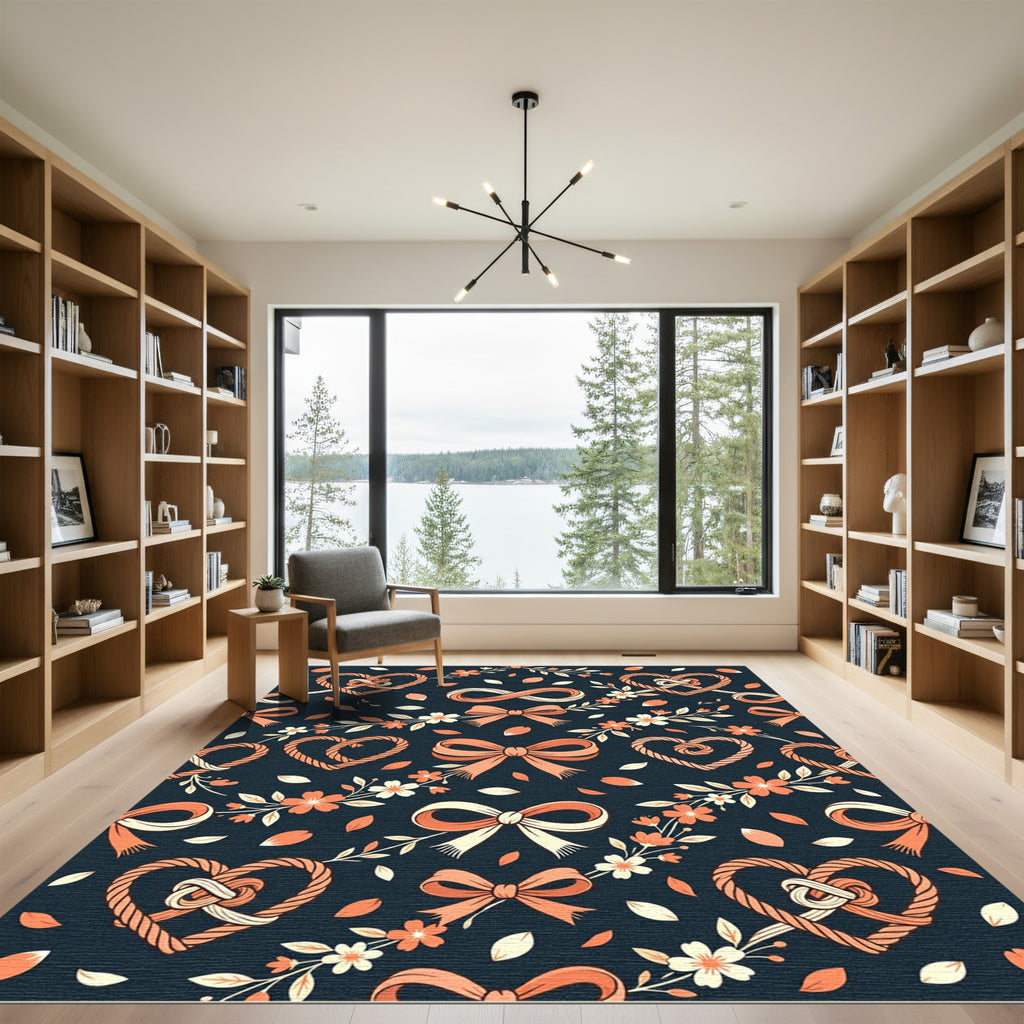 Coral Bows Hearts Floral Swirl Rug