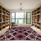 Geometric Burgundy Cream Diamond Linear Art Rug
