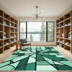 Emerald Shard Geometric Abstract Shattered Glass Rug