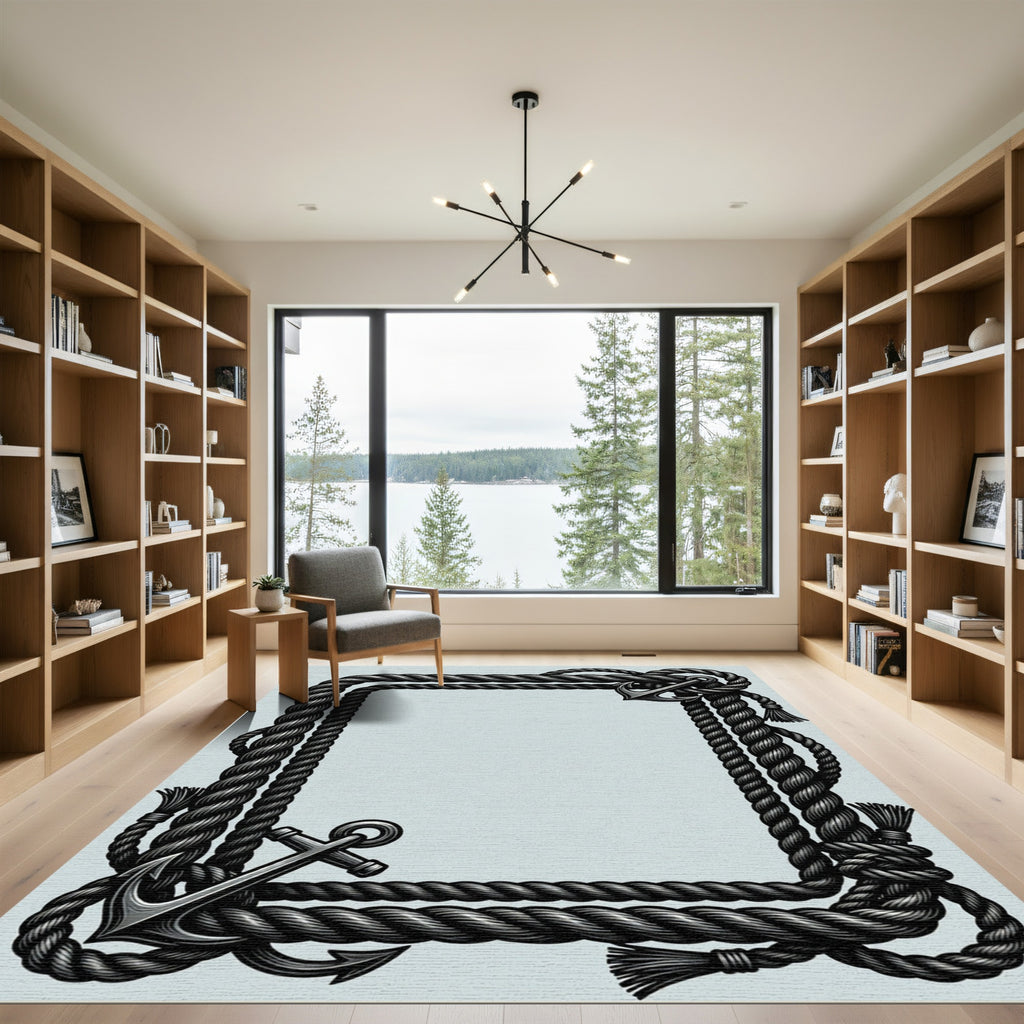 Nautical Rope Anchor Border Accents Rug