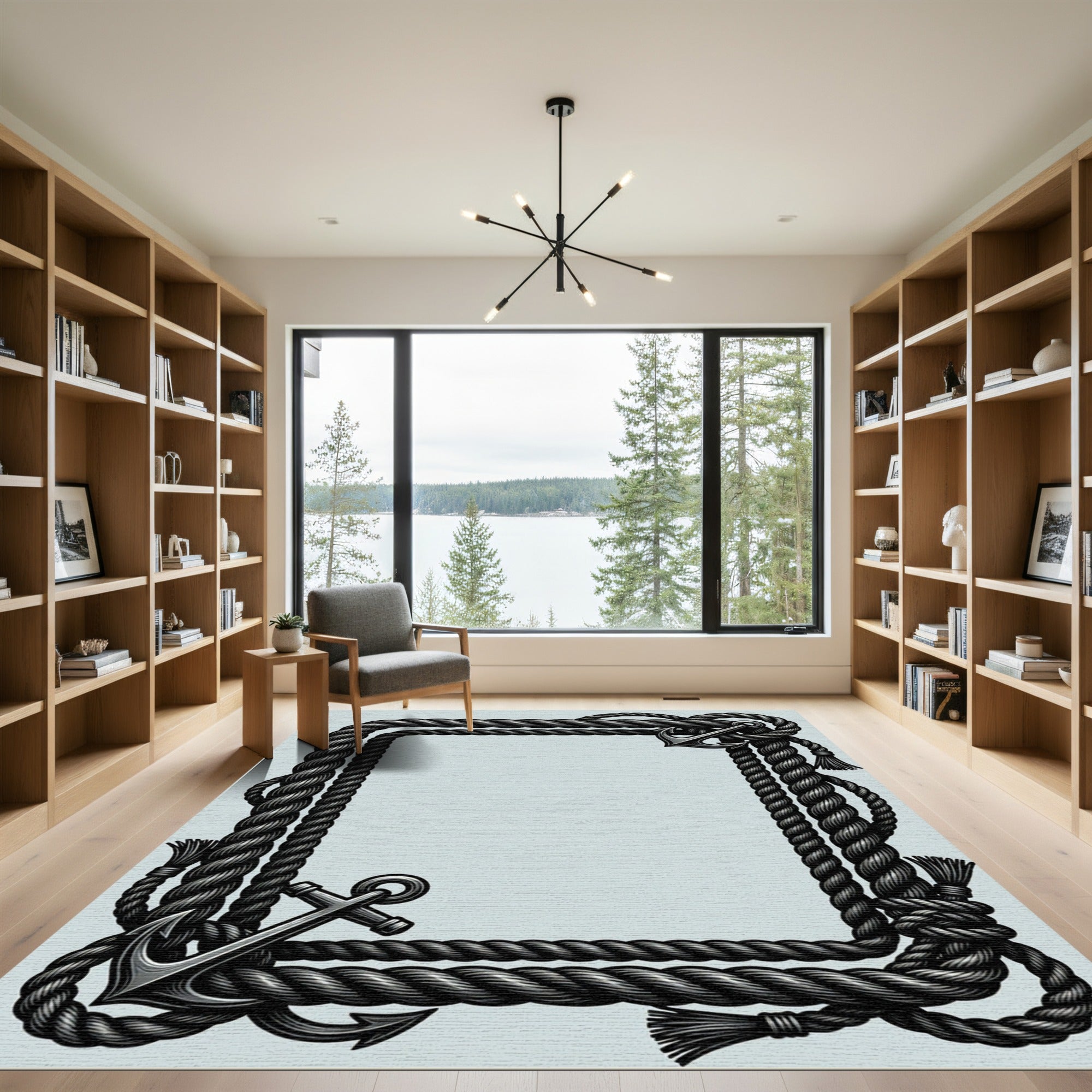Nautical Rope Anchor Border Accents Rug