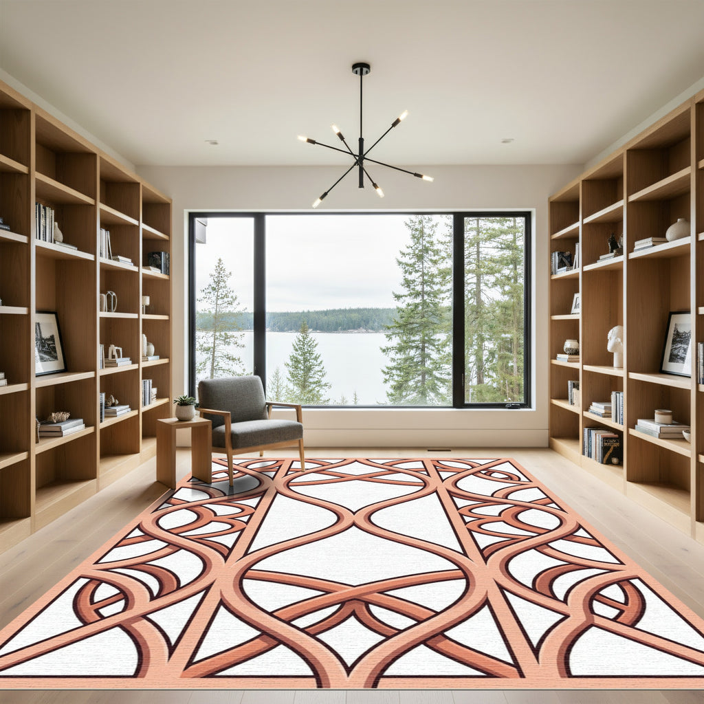 Elegant Blush Interlocking Curved Lattice Rug