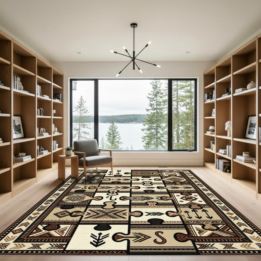 Neutral Earthy Tone Puzzle Pieces Rug