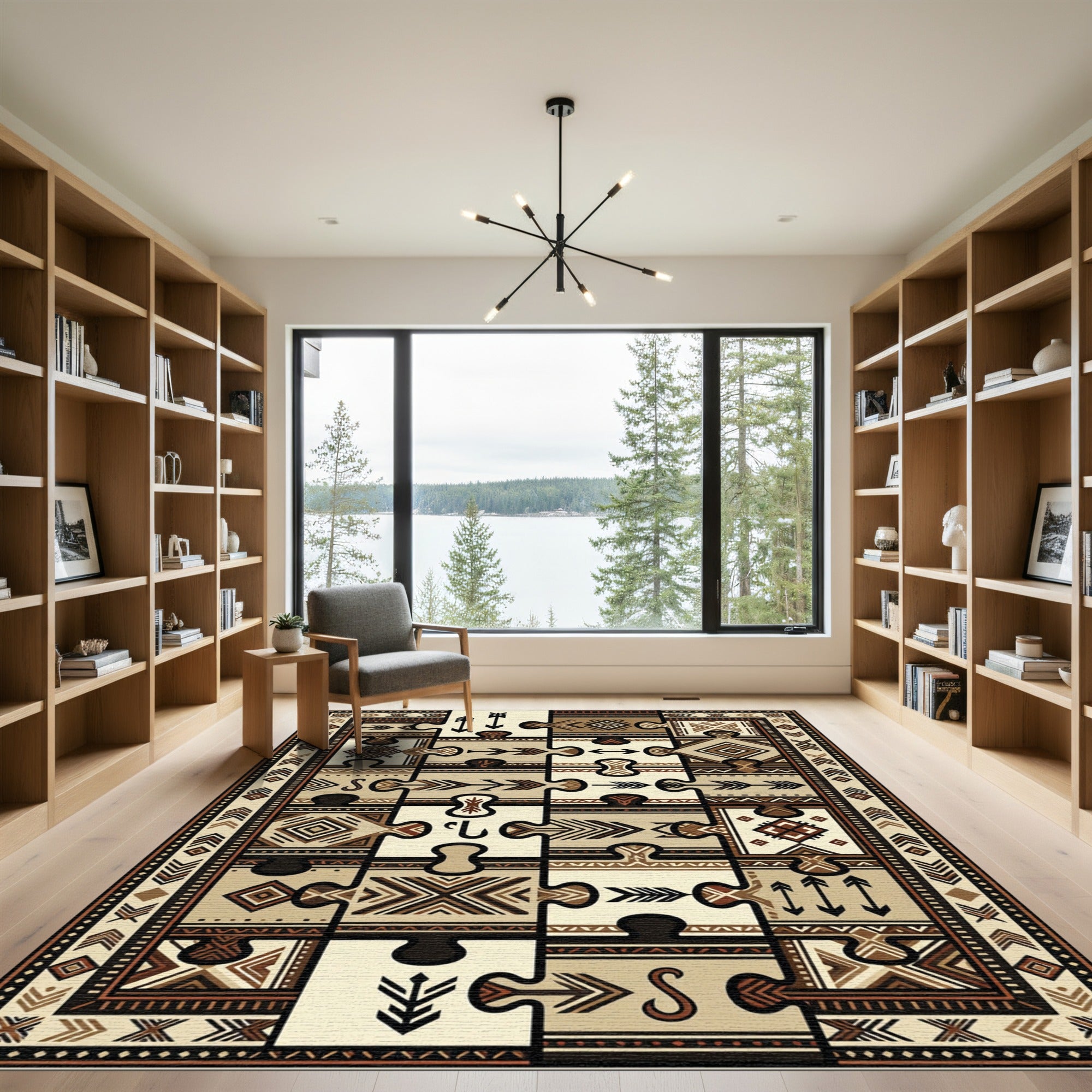 Neutral Earthy Tone Puzzle Pieces Rug