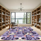 Cute Purple Cat Cup Faces Rug