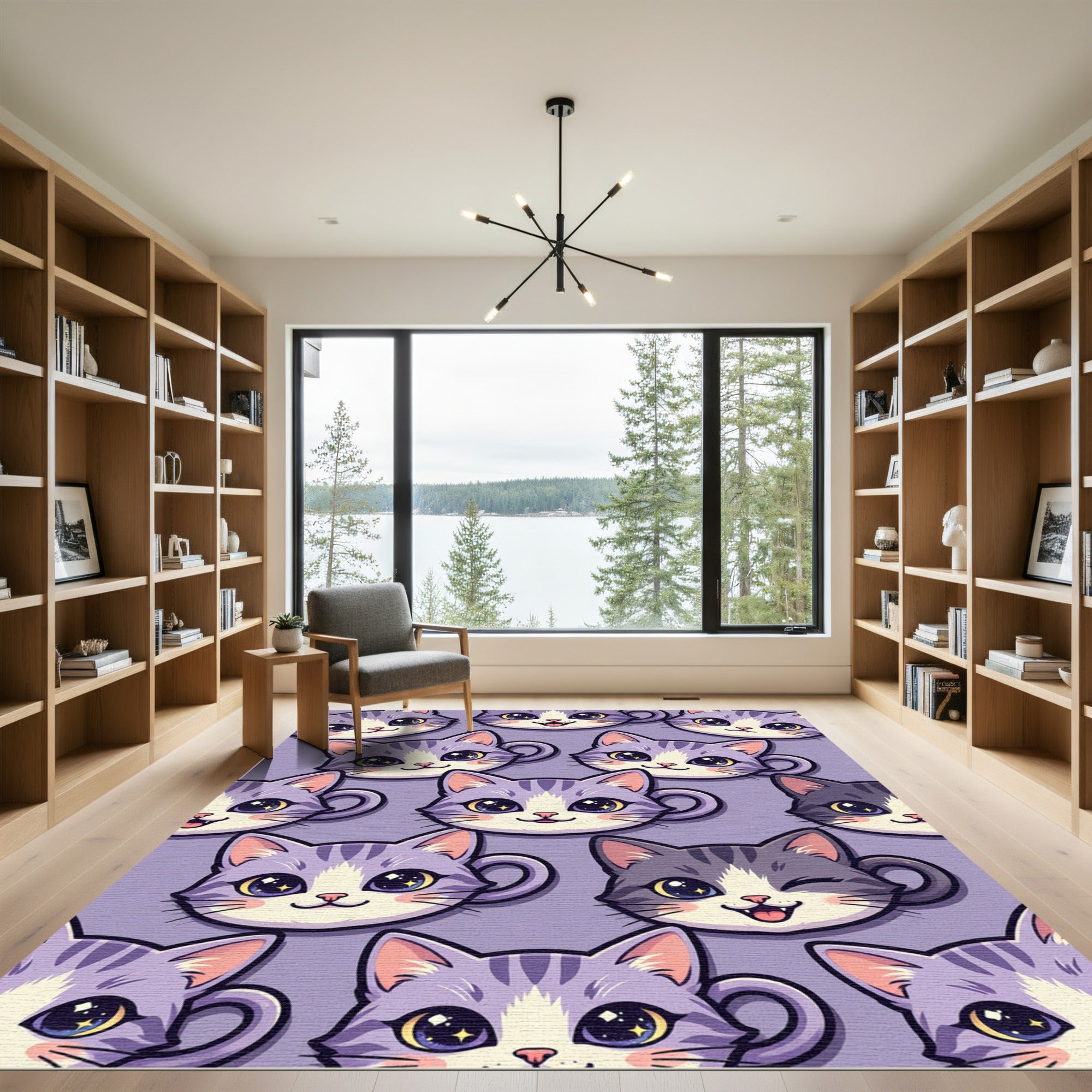 Cute Purple Cat Cup Faces Rug