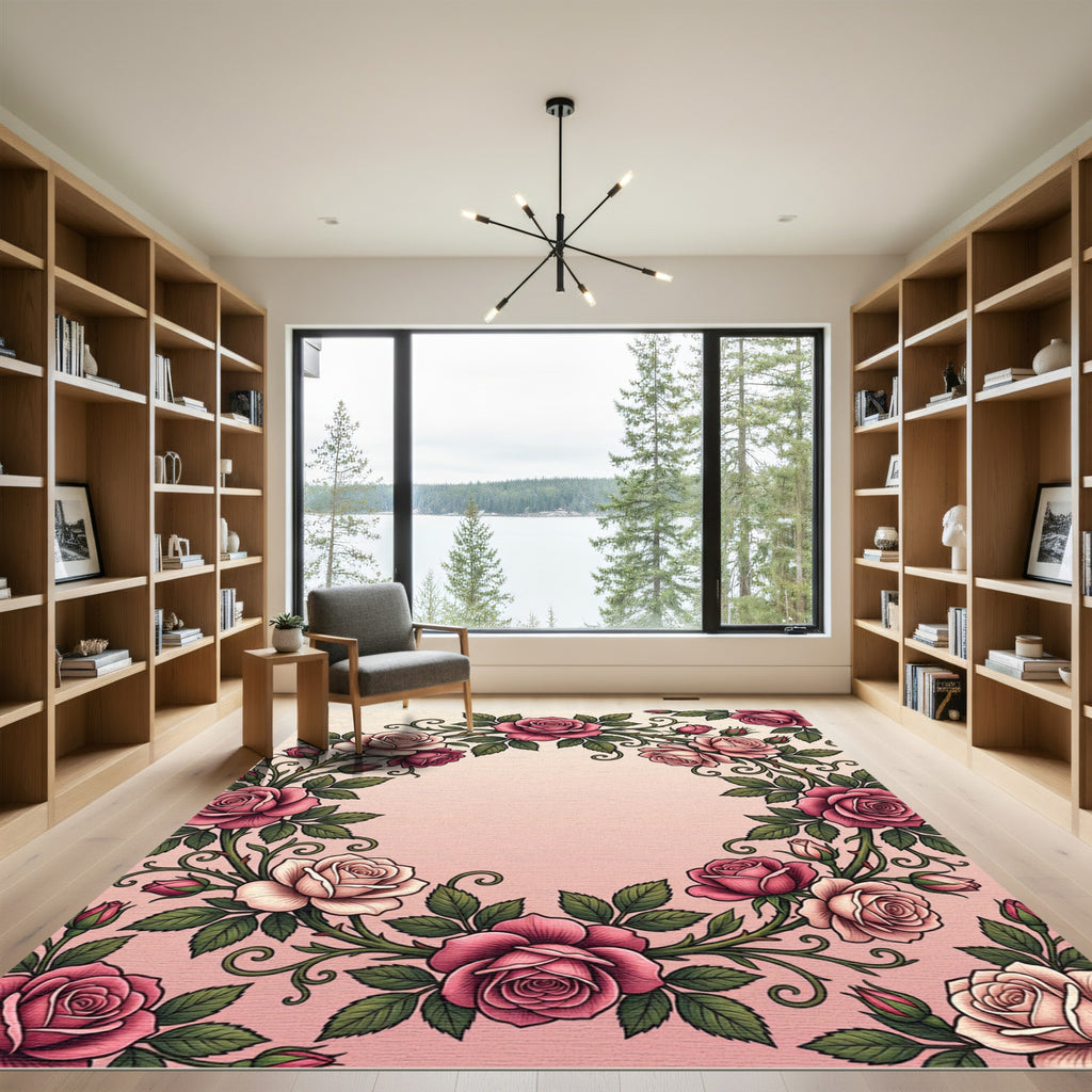 Vintage Pink Rose Garland Border Rug