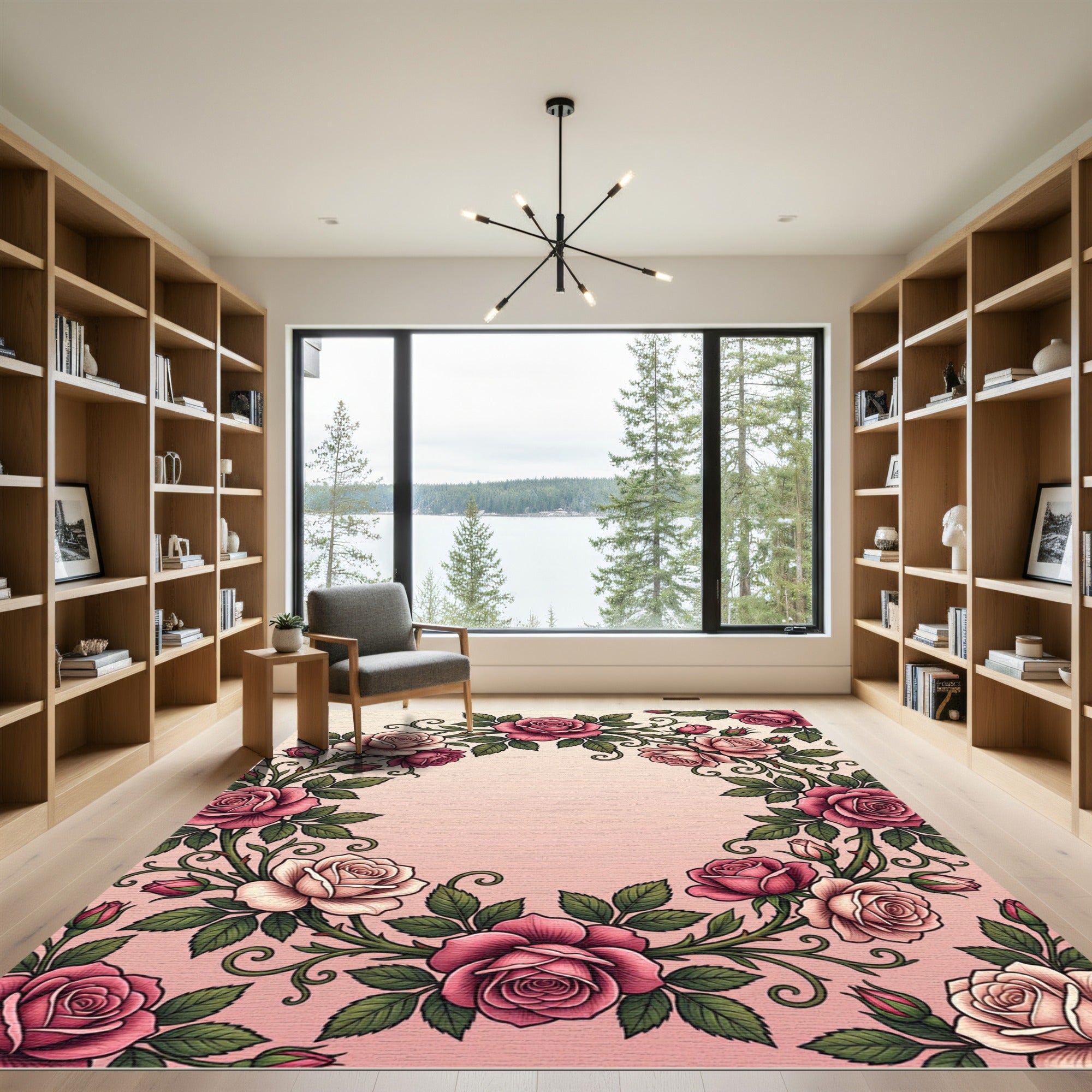 Vintage Pink Rose Garland Border Rug