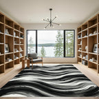 Monochromatic Ink Wash Wave Rug