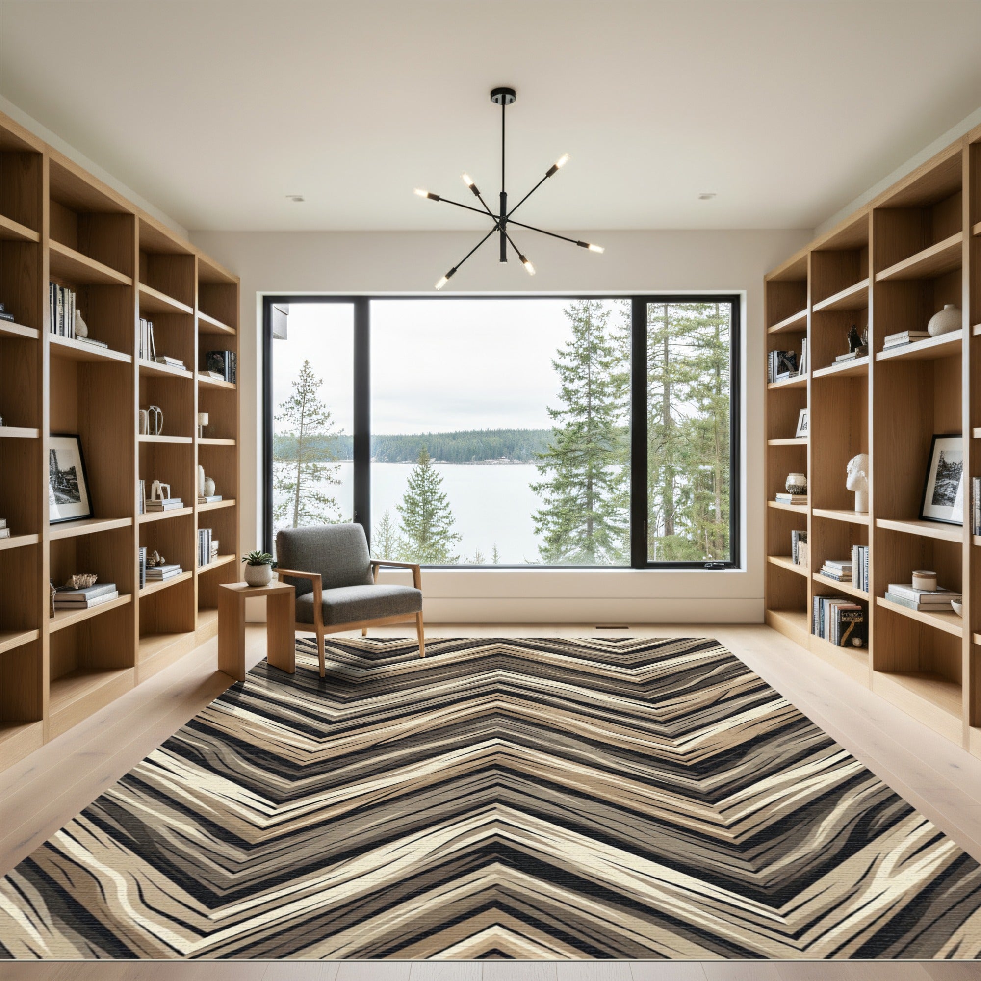 Earthy Wood Grain Chevron Rug
