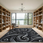 Monochrome Feathered Scrollwork Rug