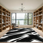 Bold Black and White Abstract Brushstroke Rug