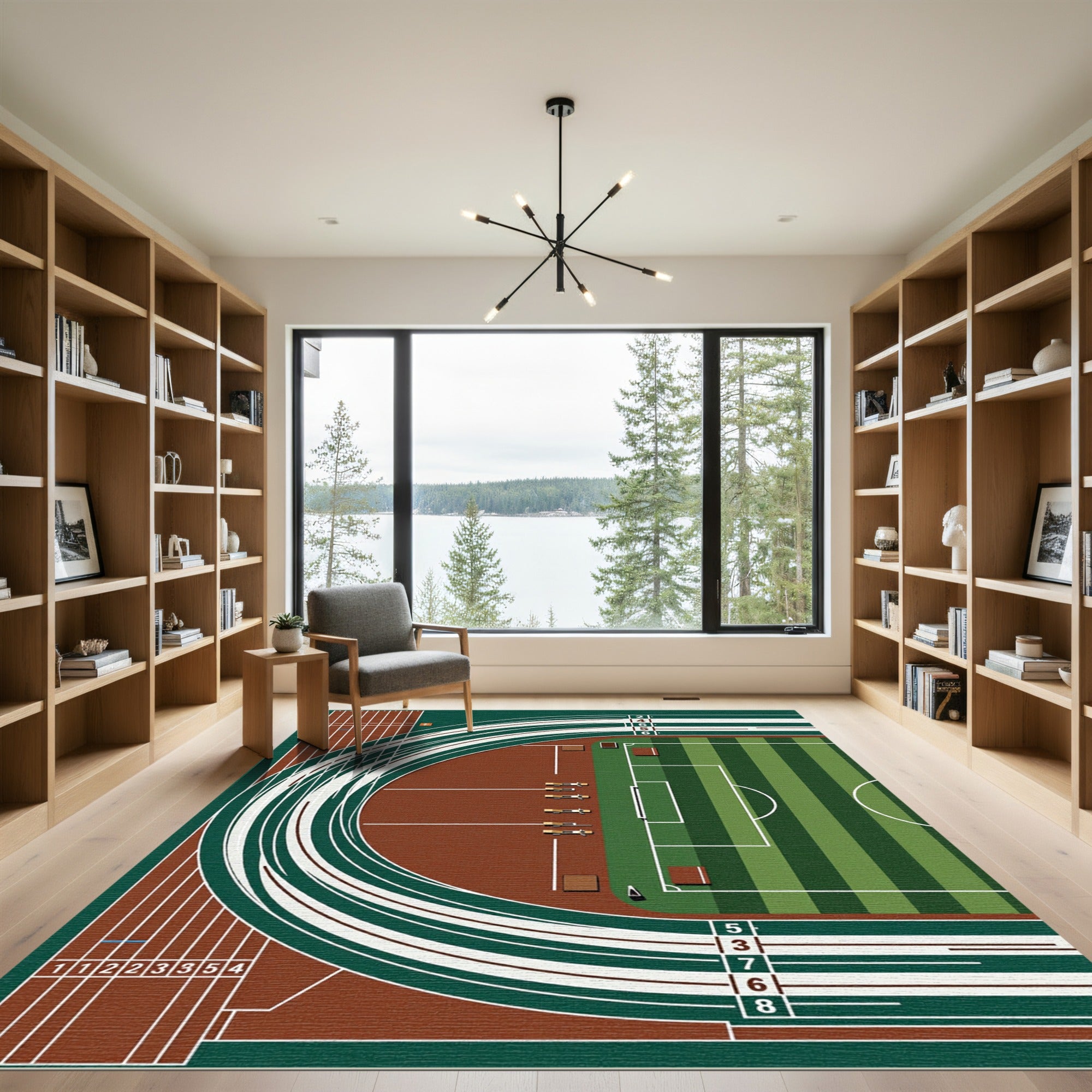 Modern Athletic Track Field Top View Rug
