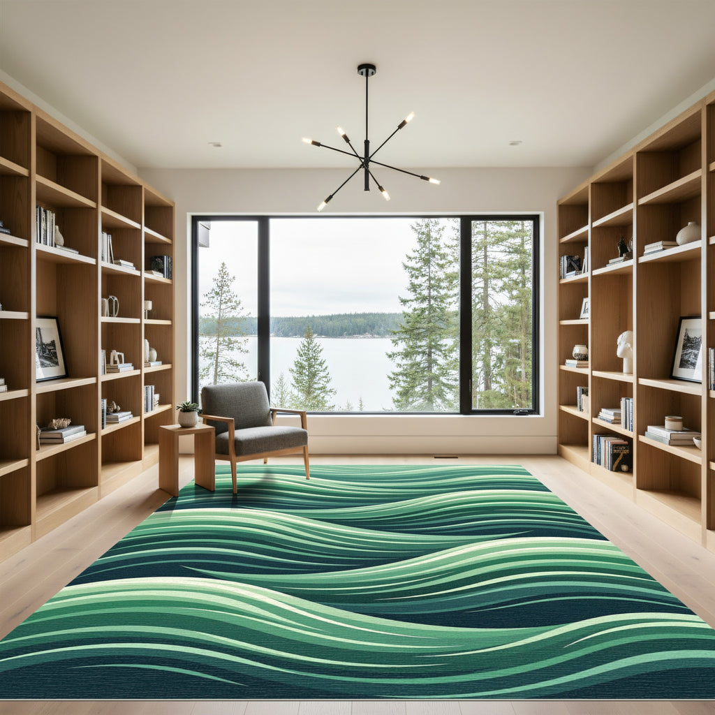 Ethereal Sage Green Flowing Wave Rug