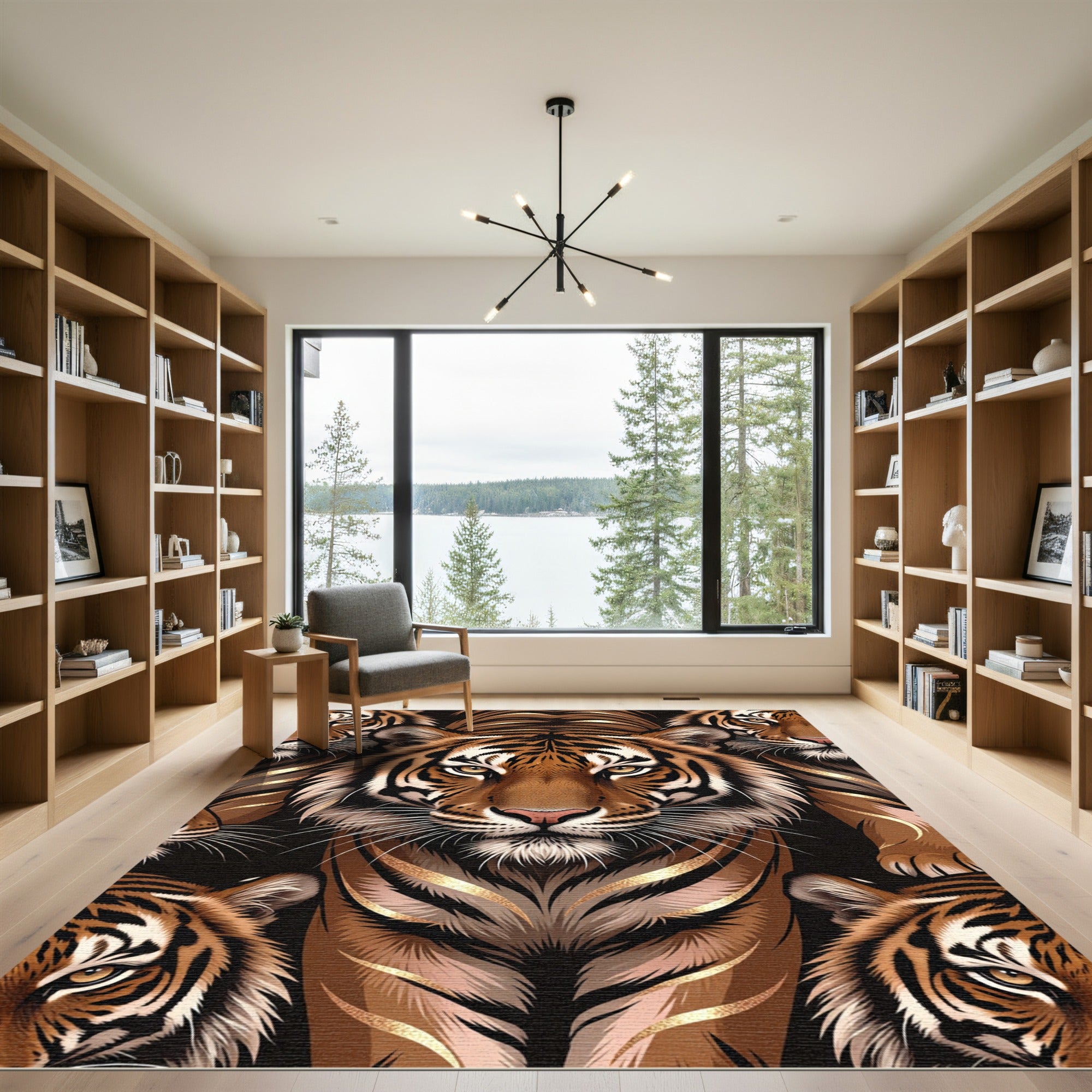 Majestic Tiger Faces Gold Accents Rug