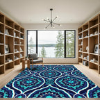 Celestial Navy Blue Starry Mandala Rug