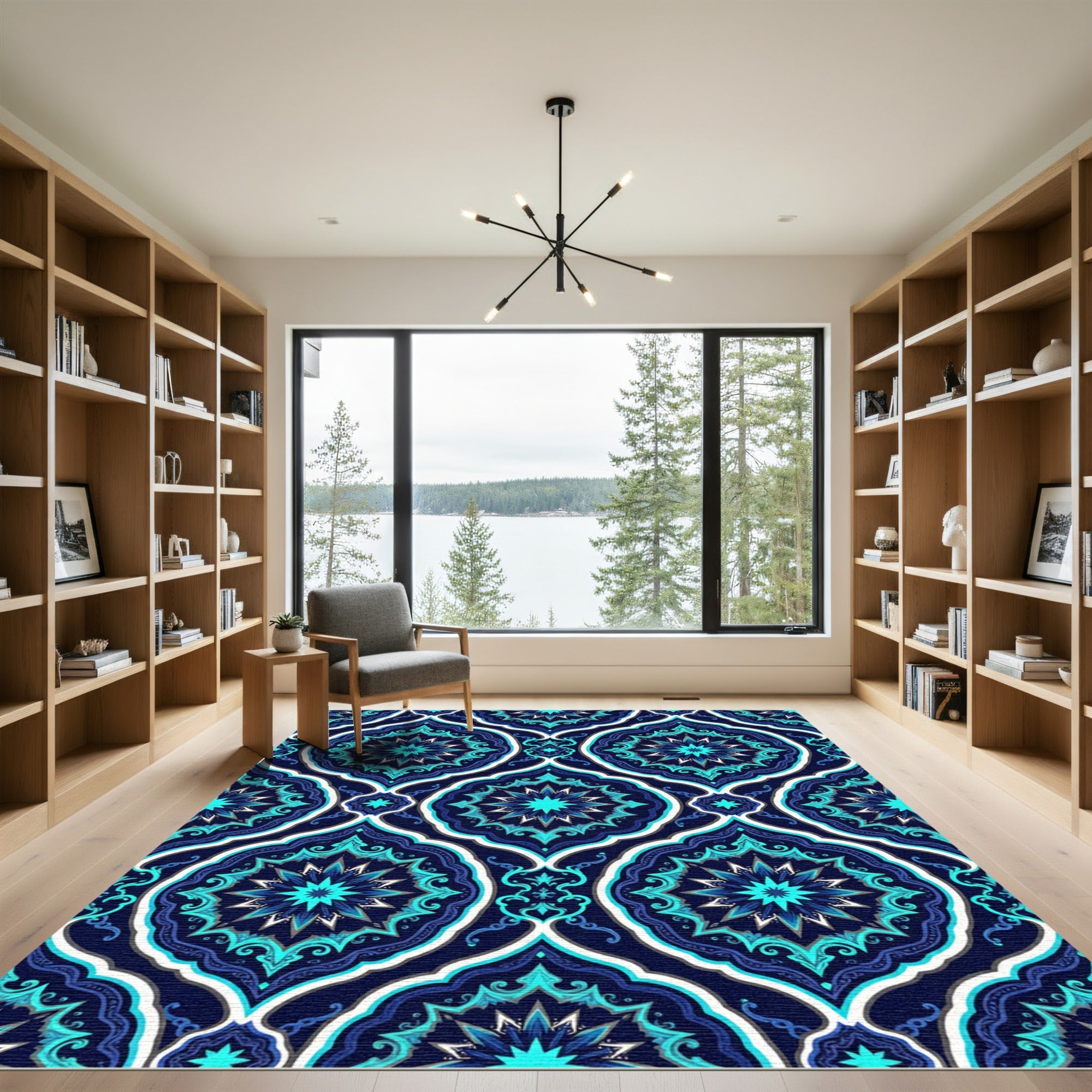 Celestial Navy Blue Starry Mandala Rug