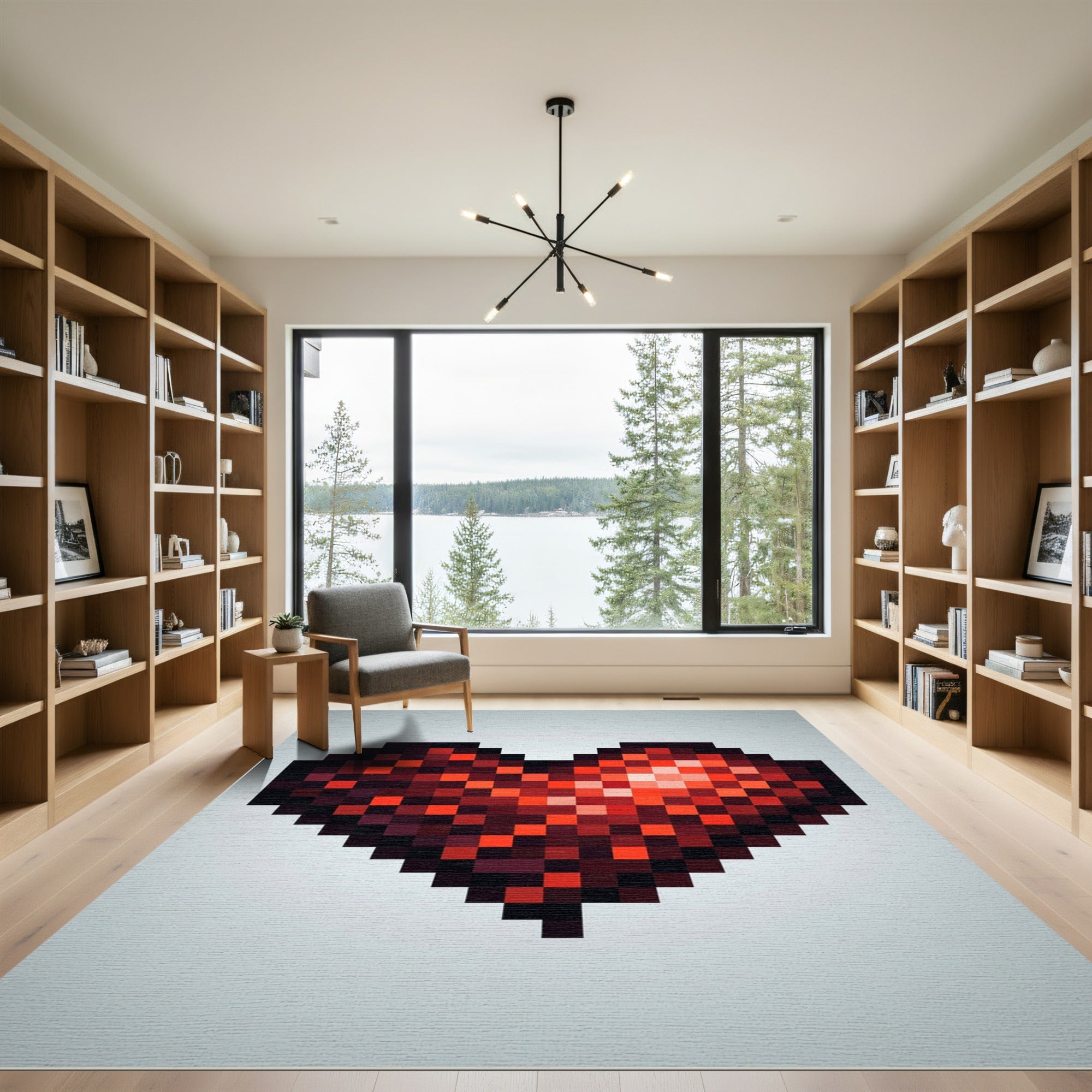 Pixelated Deep Red Heart Art Rug