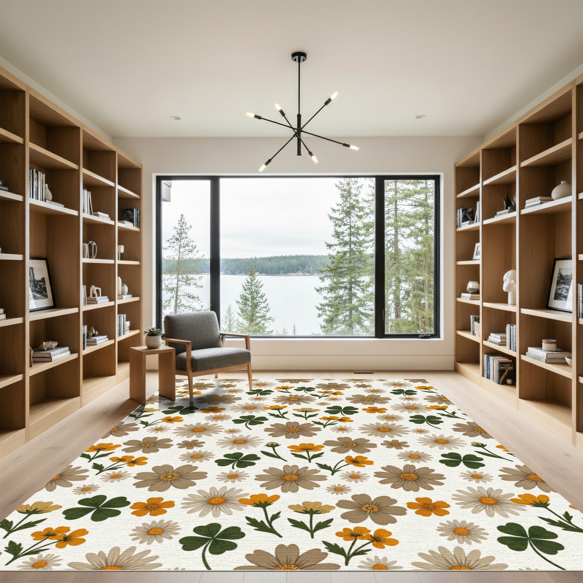 Earthy Floral Scatter with Clover Rug