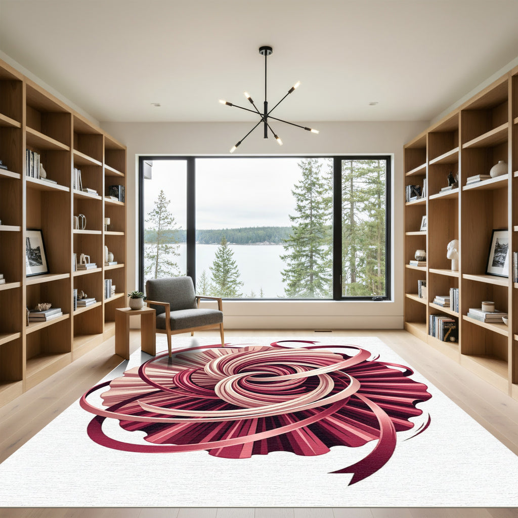 Crimson Swirl Ribbon Medallion Rug