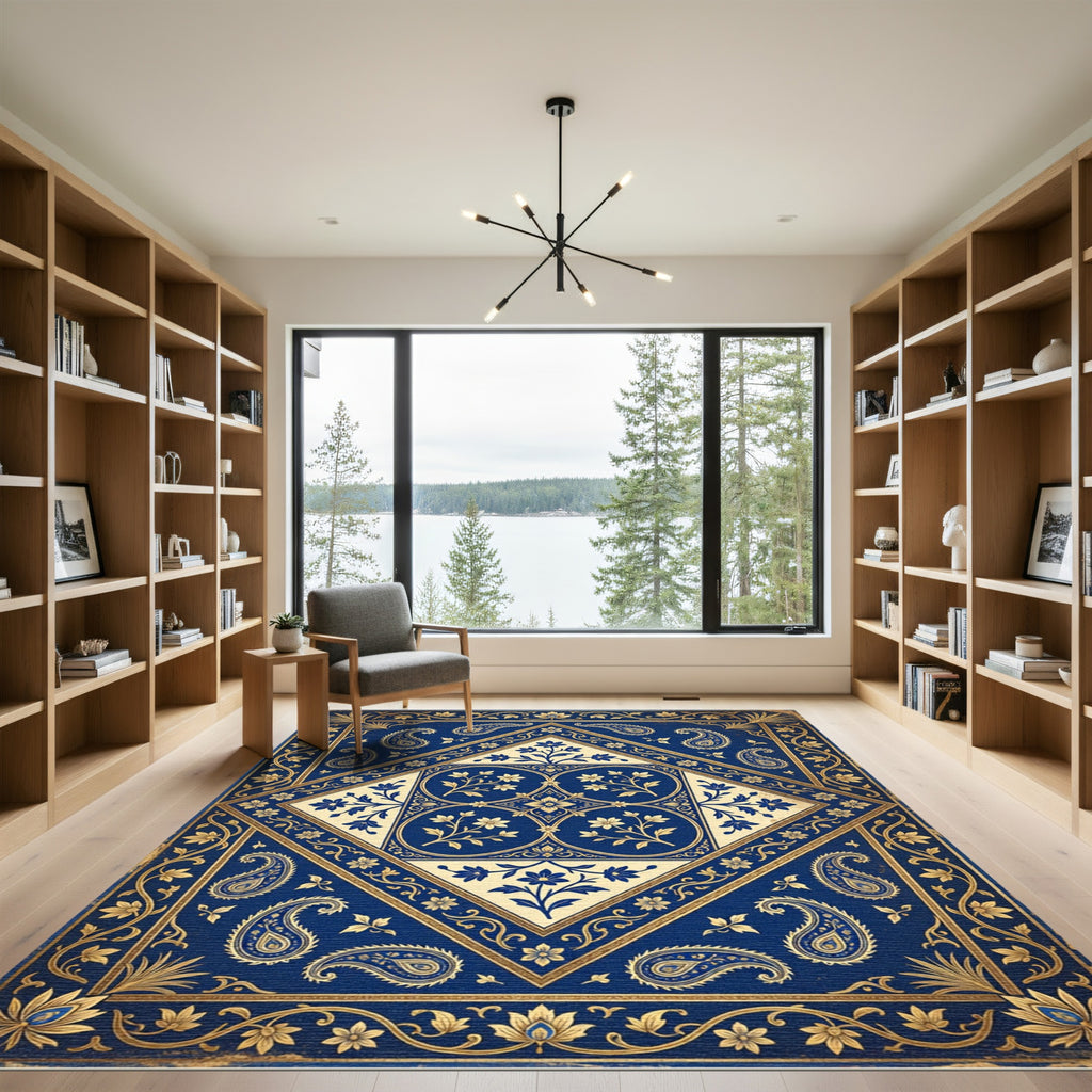 Royal Blue Paisley Floral Medallion Rug