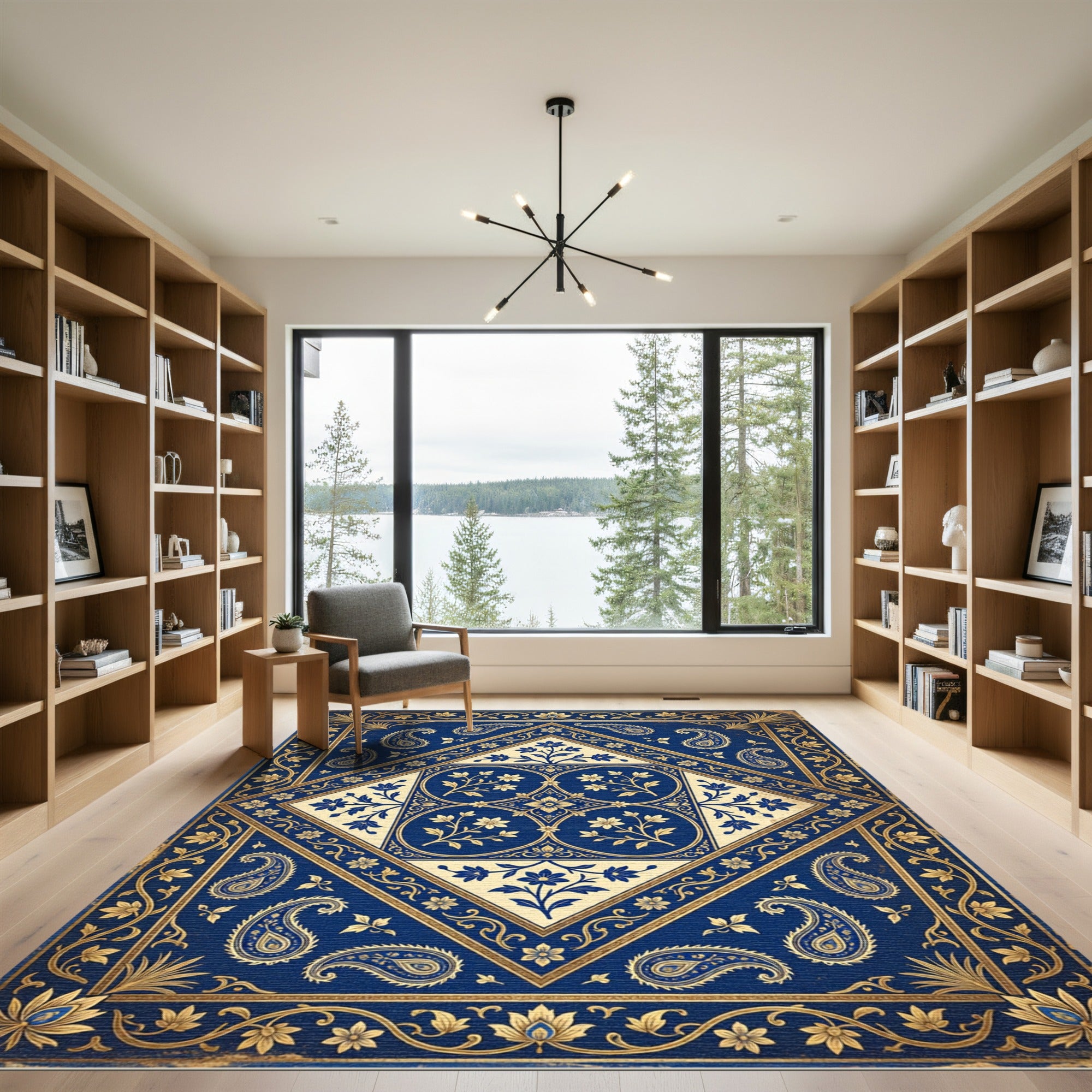 Royal Blue Paisley Floral Medallion Rug