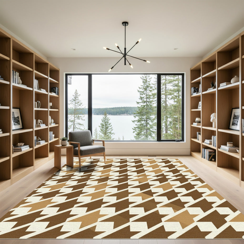Brown Houndstooth Geometric Mid Century Modern Rug
