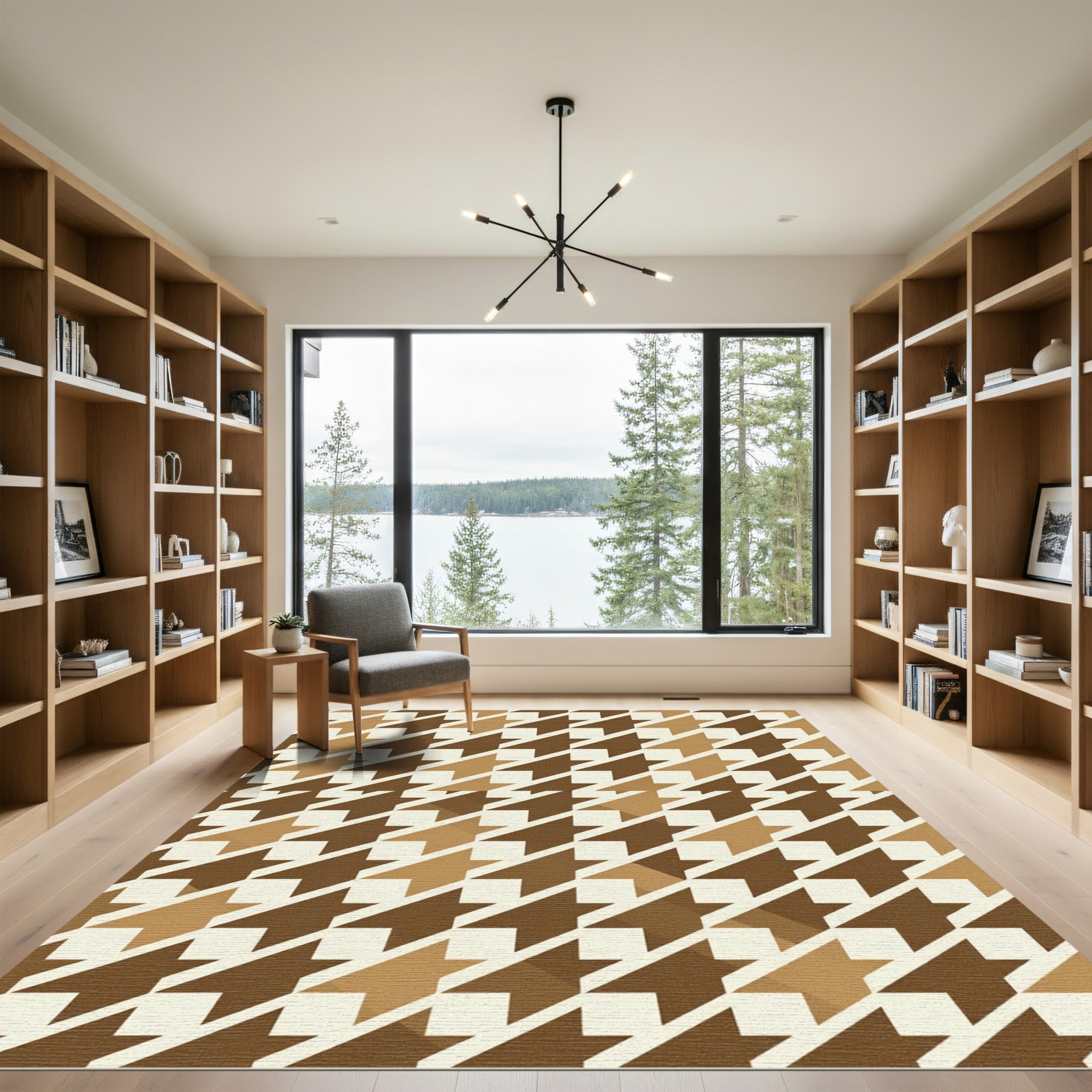 Brown Houndstooth Geometric Mid Century Modern Rug
