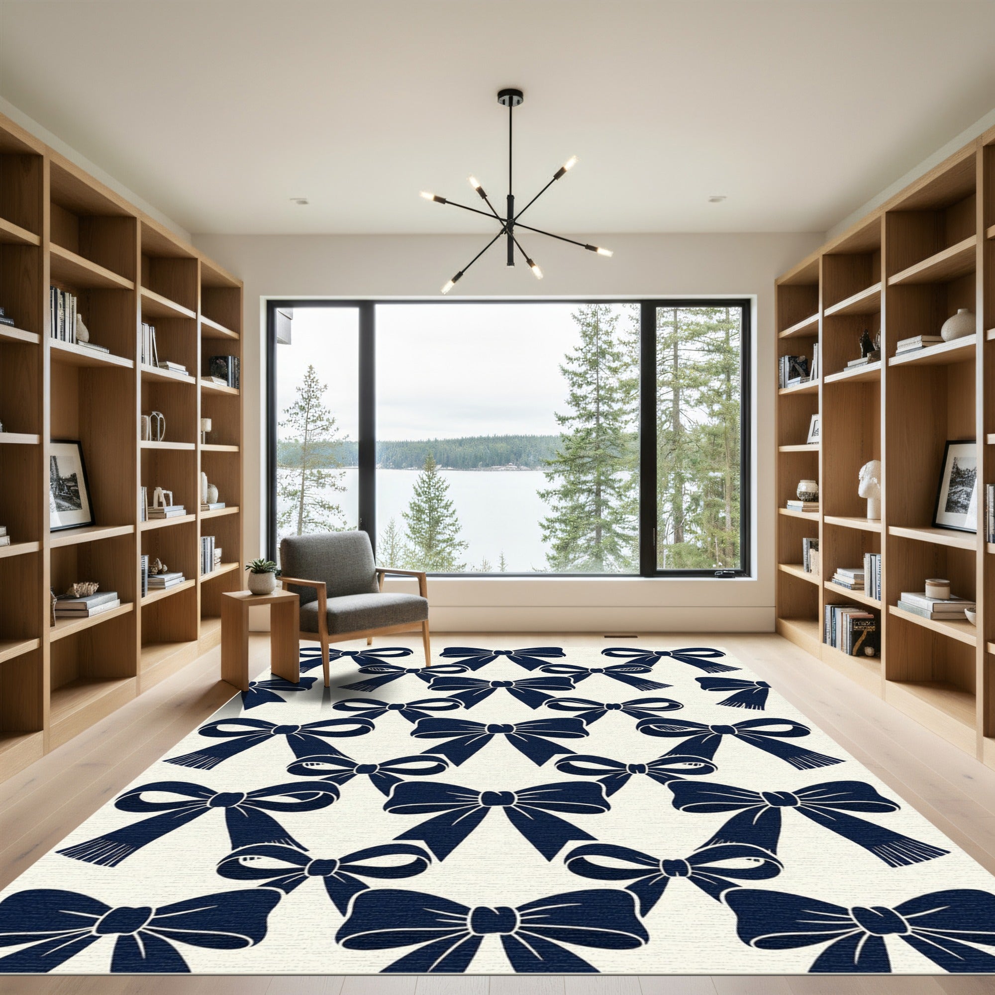 Navy Blue Elegant Ribbon Bows Rug