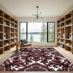 Elegant Crimson Damask Victorian Heart Rug