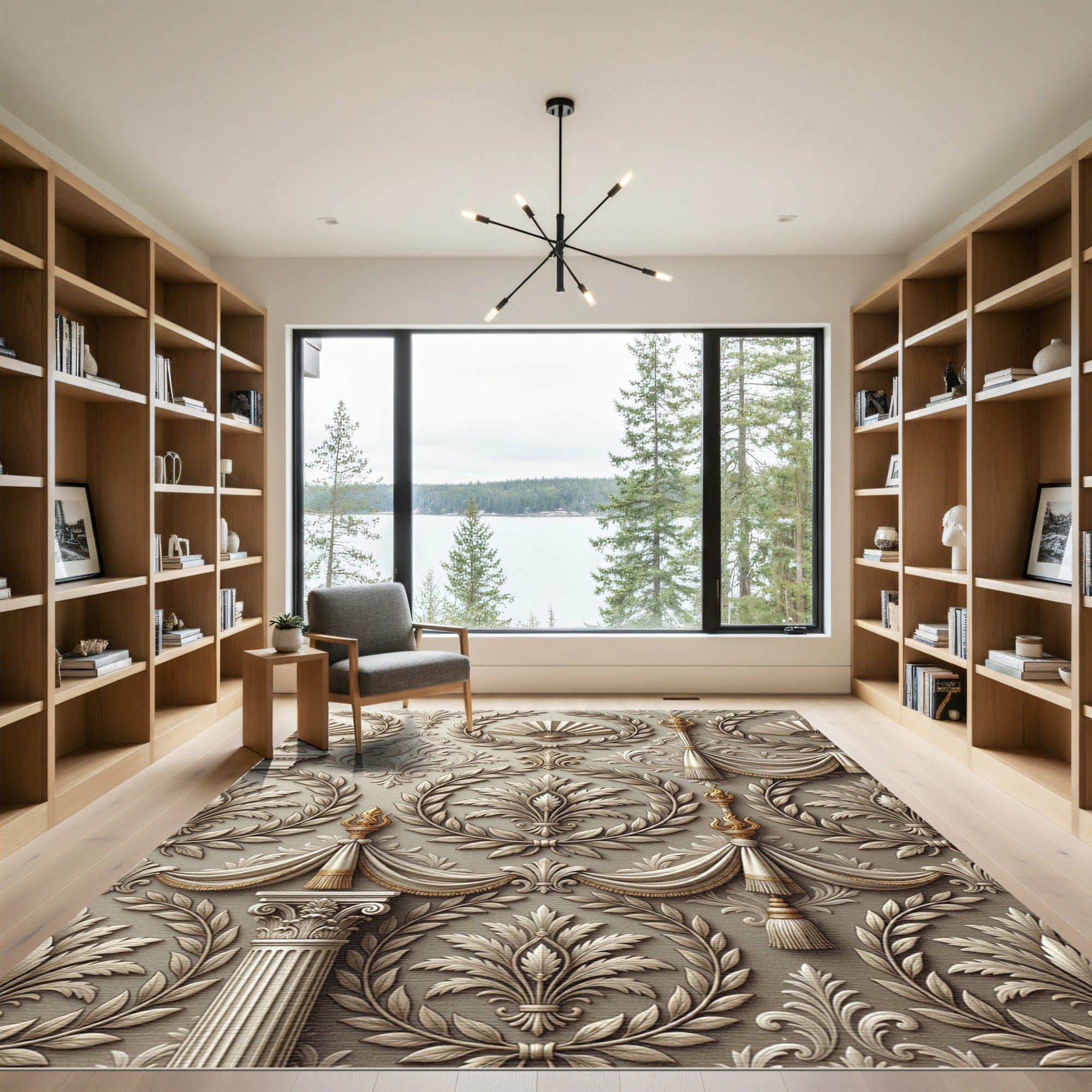 Ornate Gold Laurel Fan Garland Rug