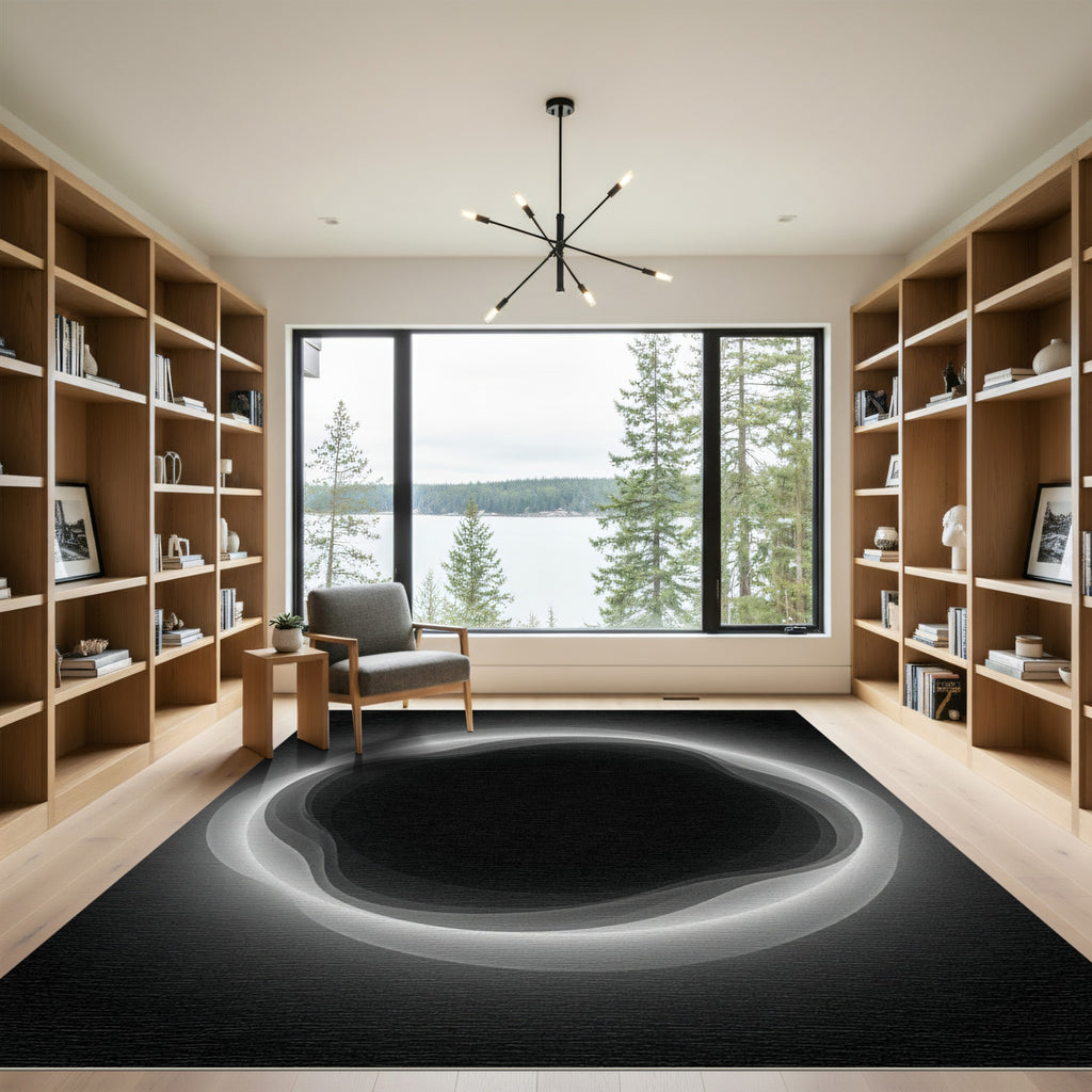 Abstract White Ring Swirl Rug