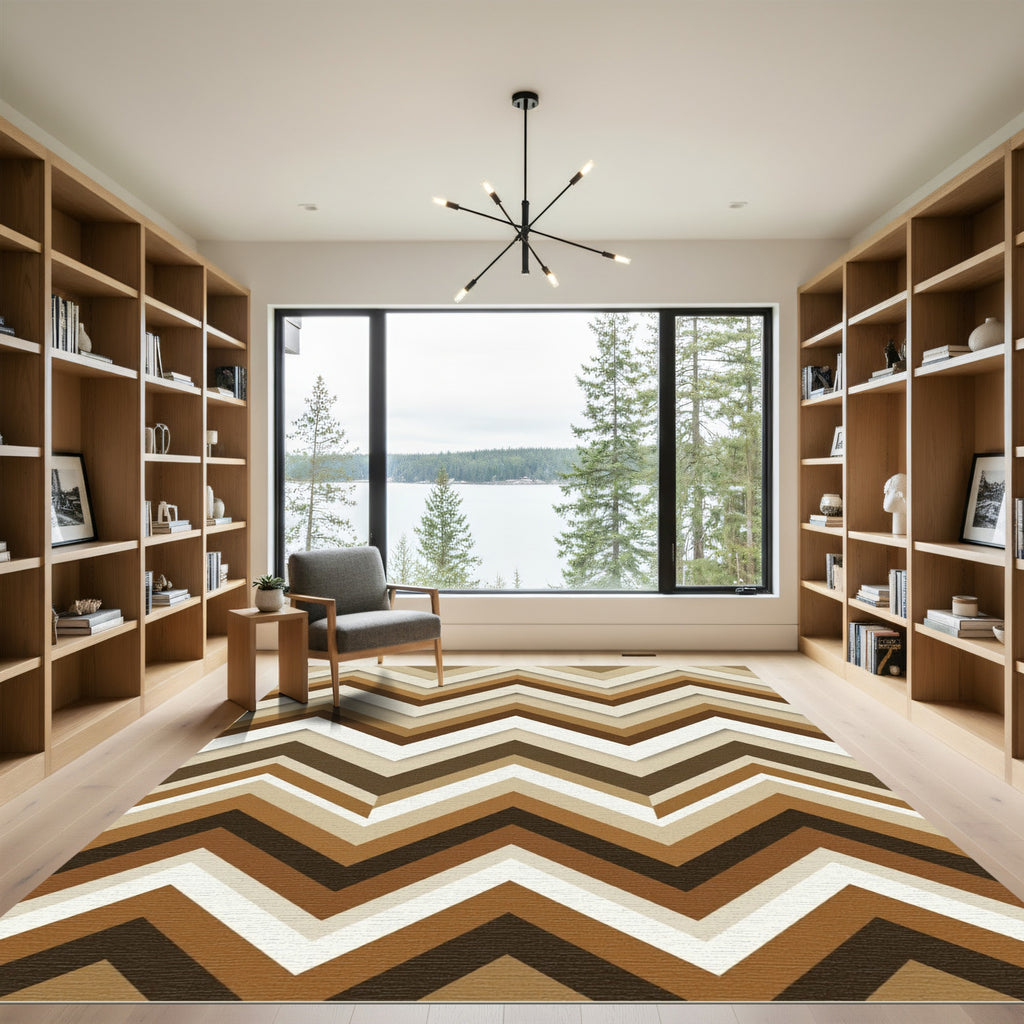 Earthy Brown Chevron Geometric Rug