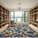 Elegant Blue and Gold Floral Vine Rug