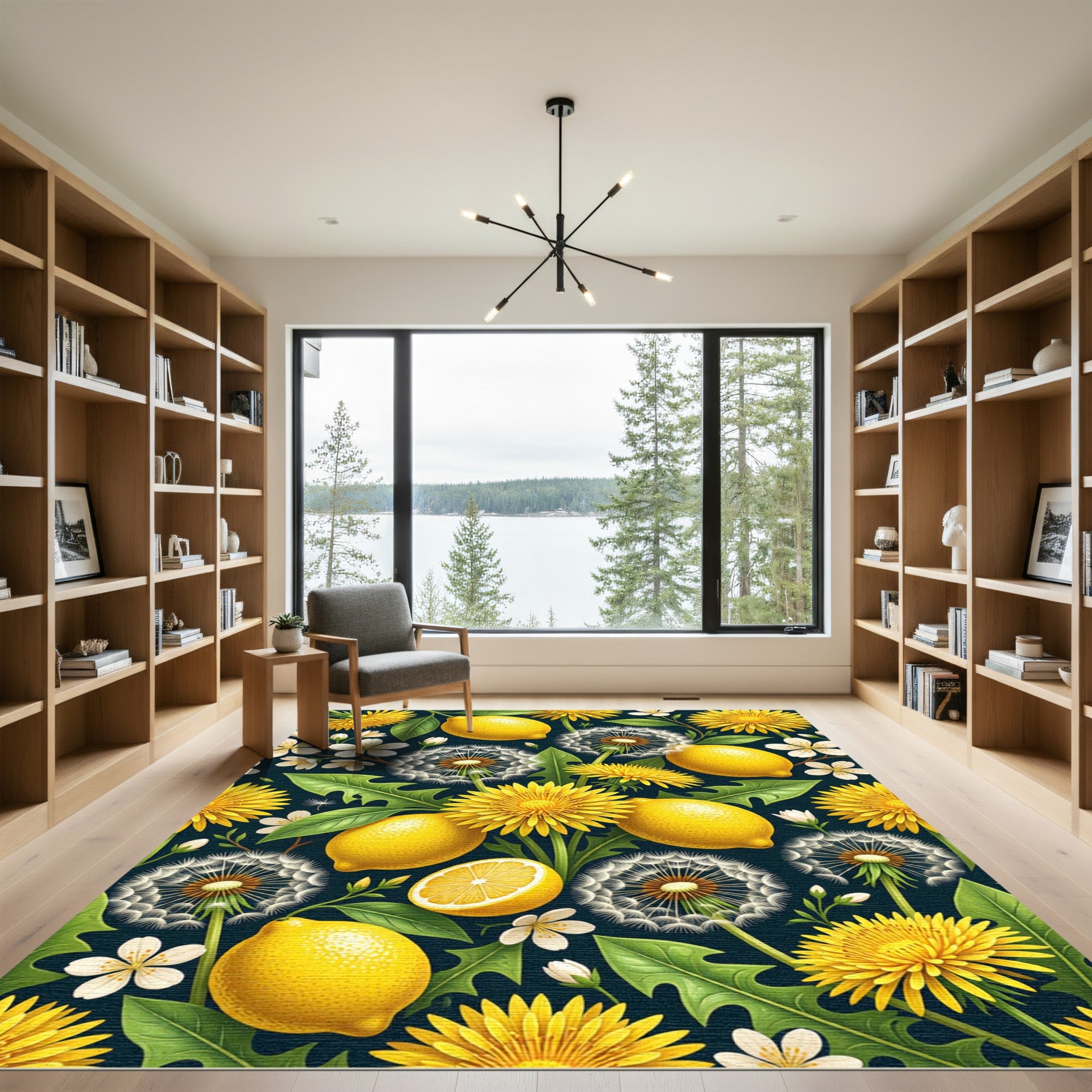 Vibrant Lemon and Dandelion Meadow Rug