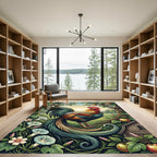 Vibrant Rooster with Apples Garden Scene Rug