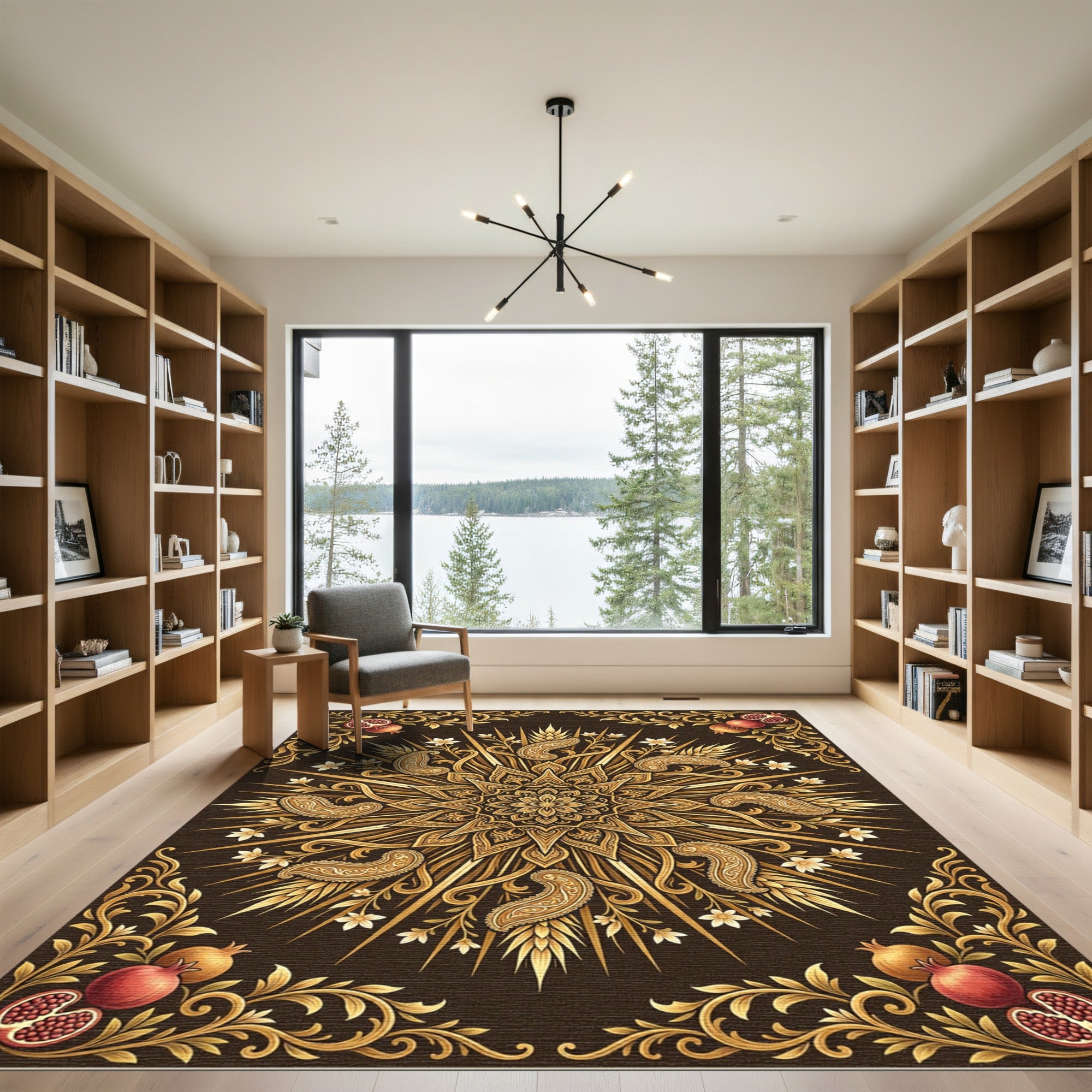 Golden Pomegranate Paisley Floral Medallion Rug
