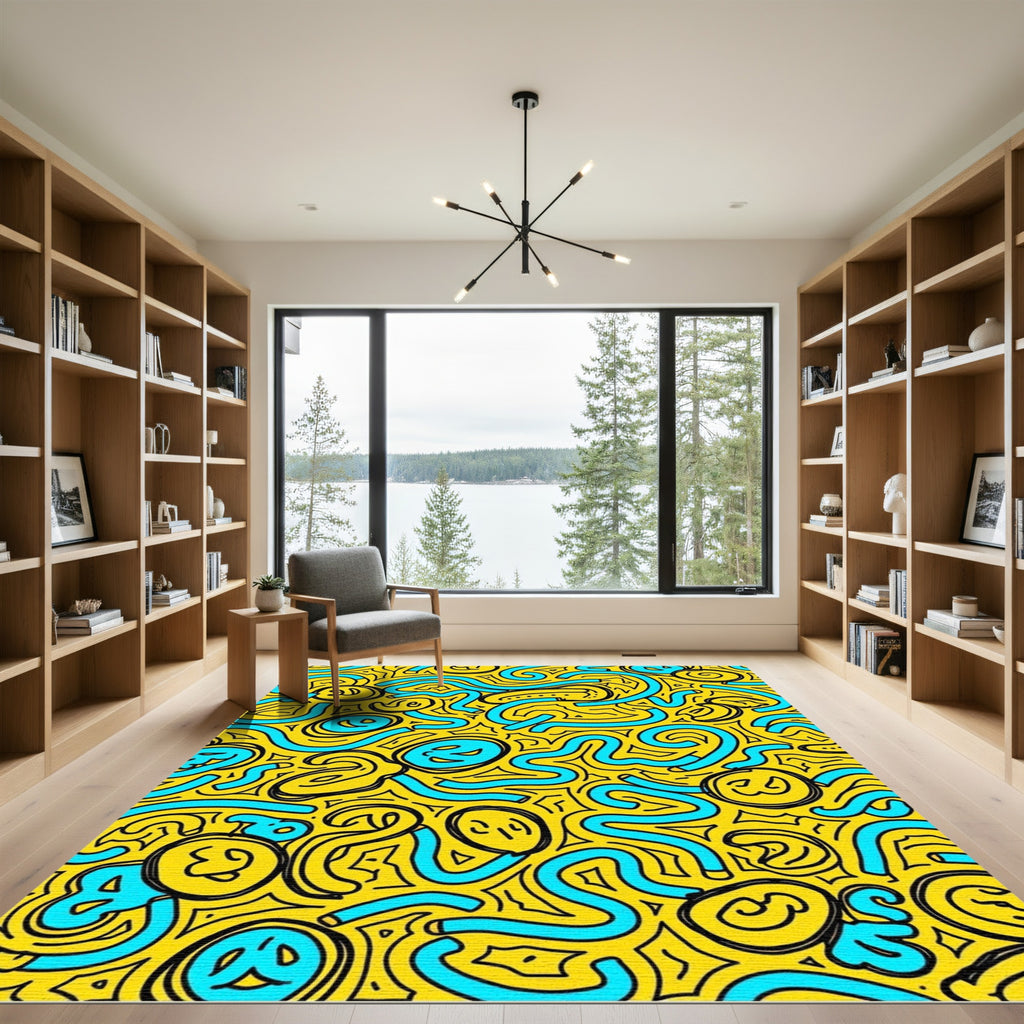 Yellow Aqua Whimsical Swirls Rug