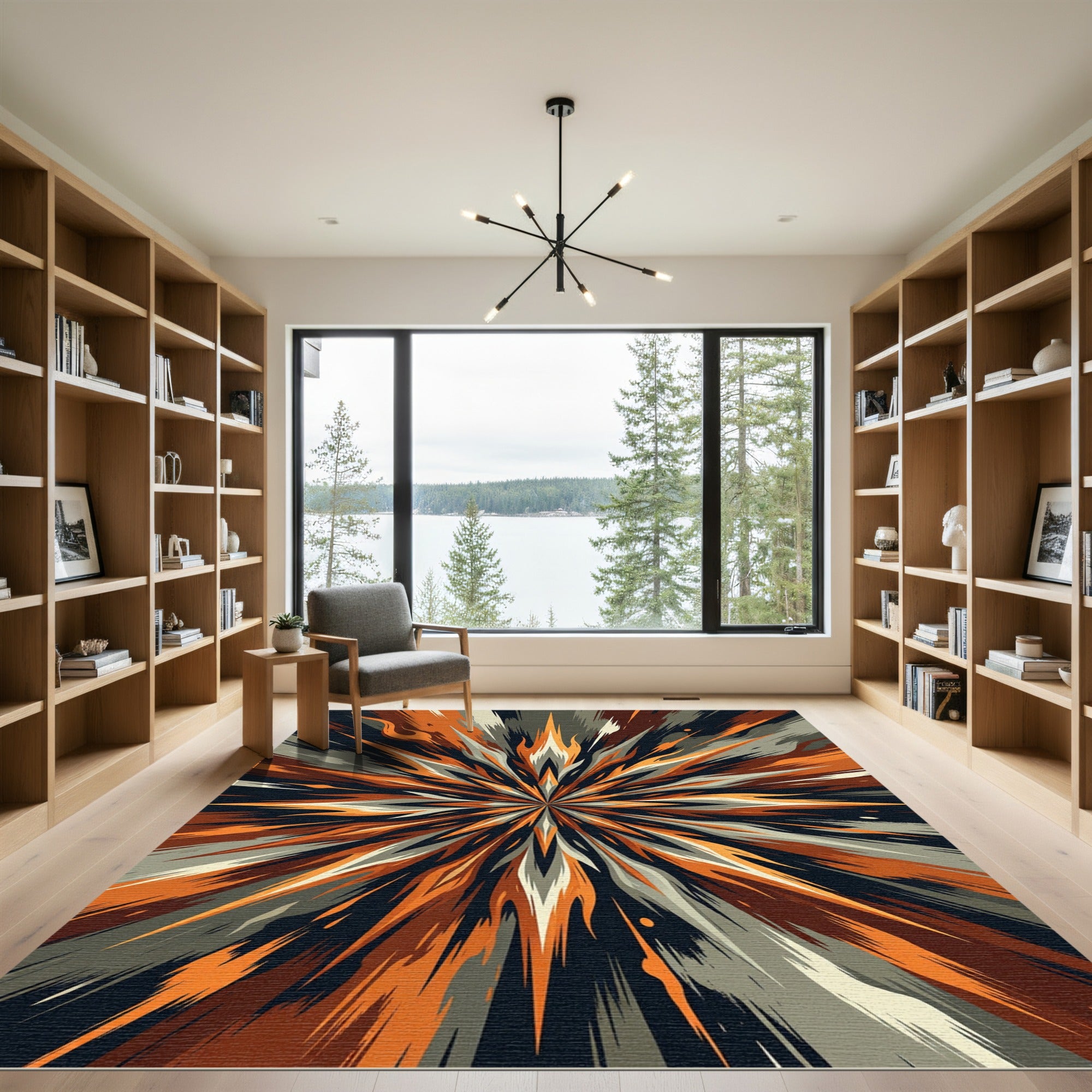 Explosive Orange and Gray Starburst Rug