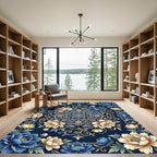 Elegent Navy Blue Floral Medallion Rug