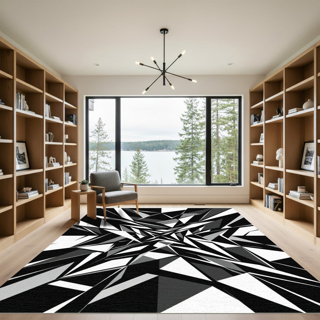Monochromatic Sharp Geometric Abstract Art Rug