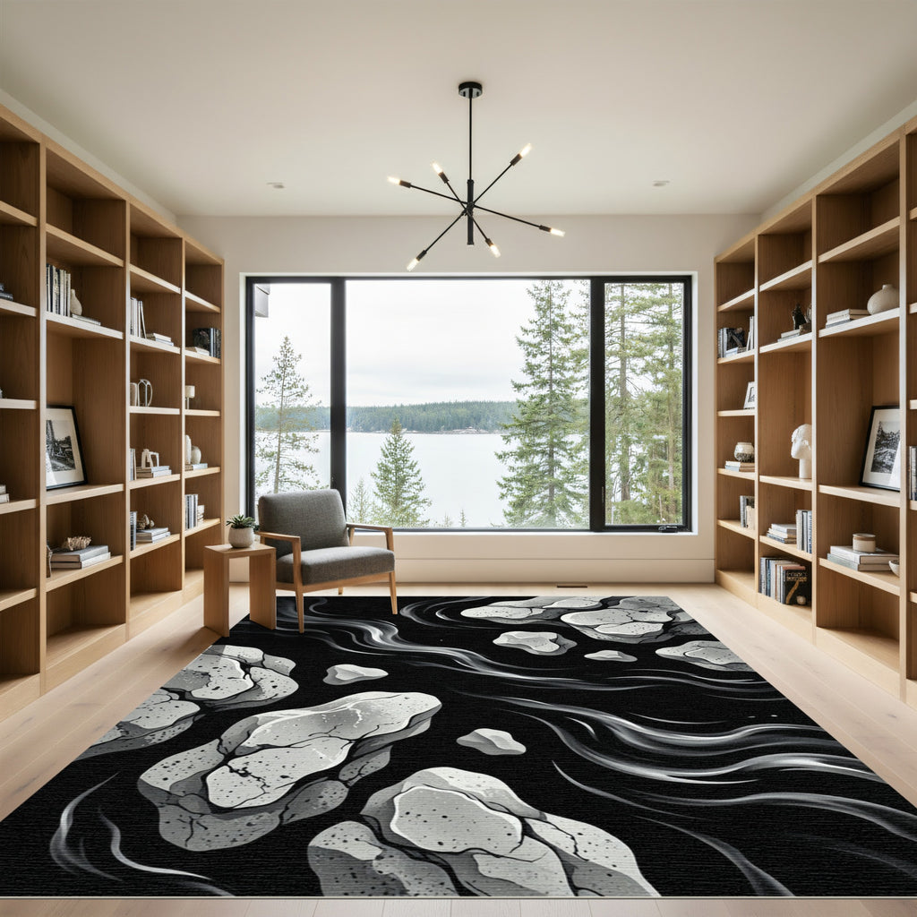 Monochromatic Stone Flow Abstract Rug