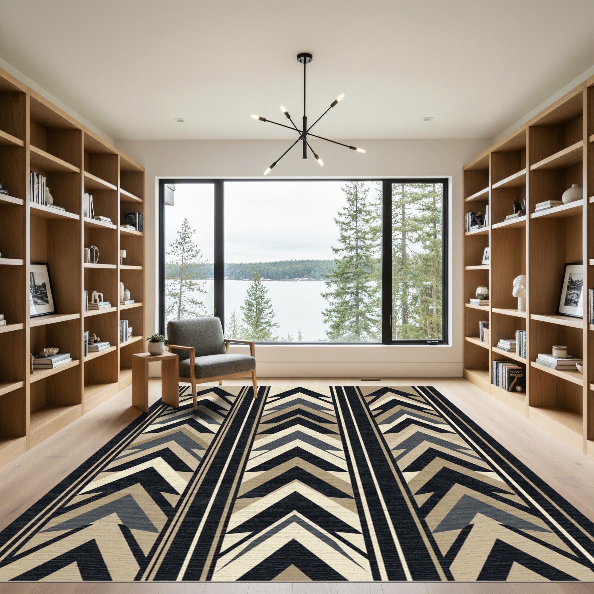 Geometric Chevron Stripe Neutral Rug