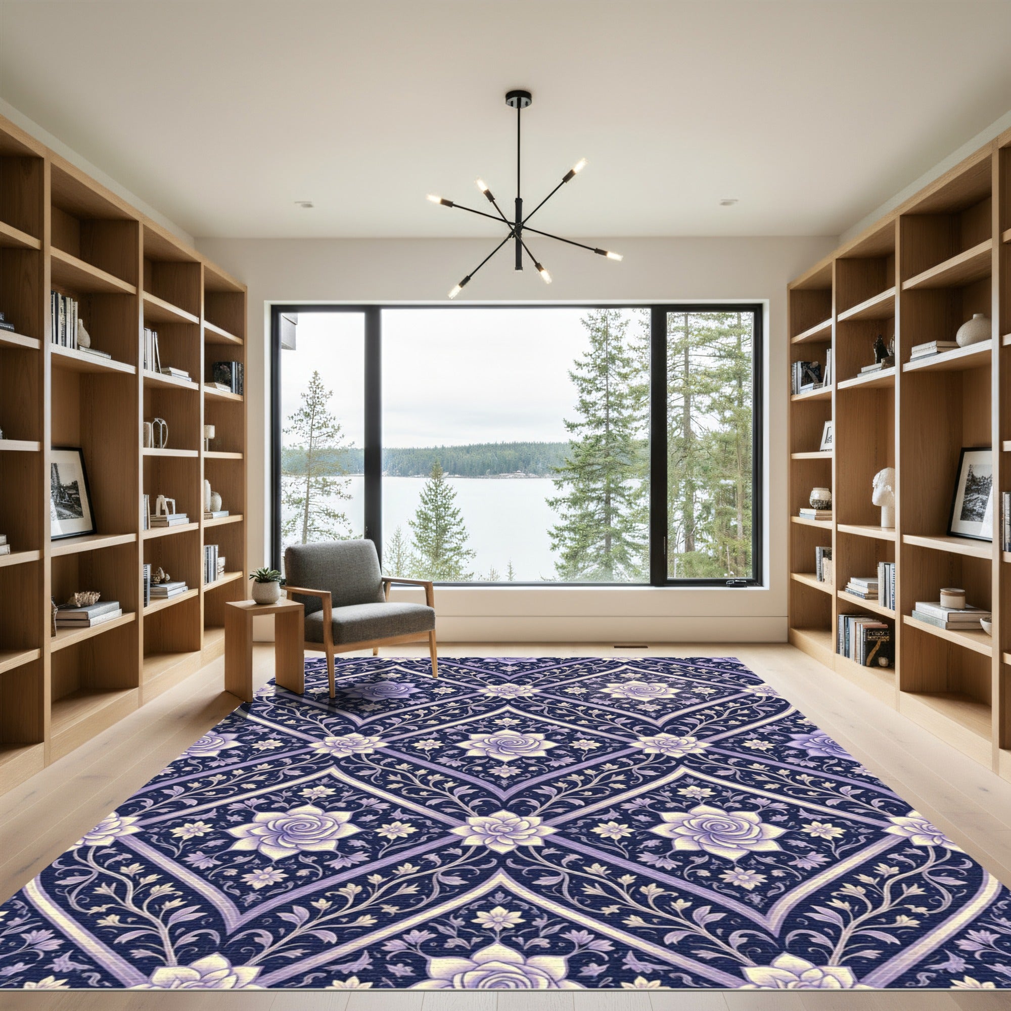 Elegant Lavender Floral Trellis Lattice Rug