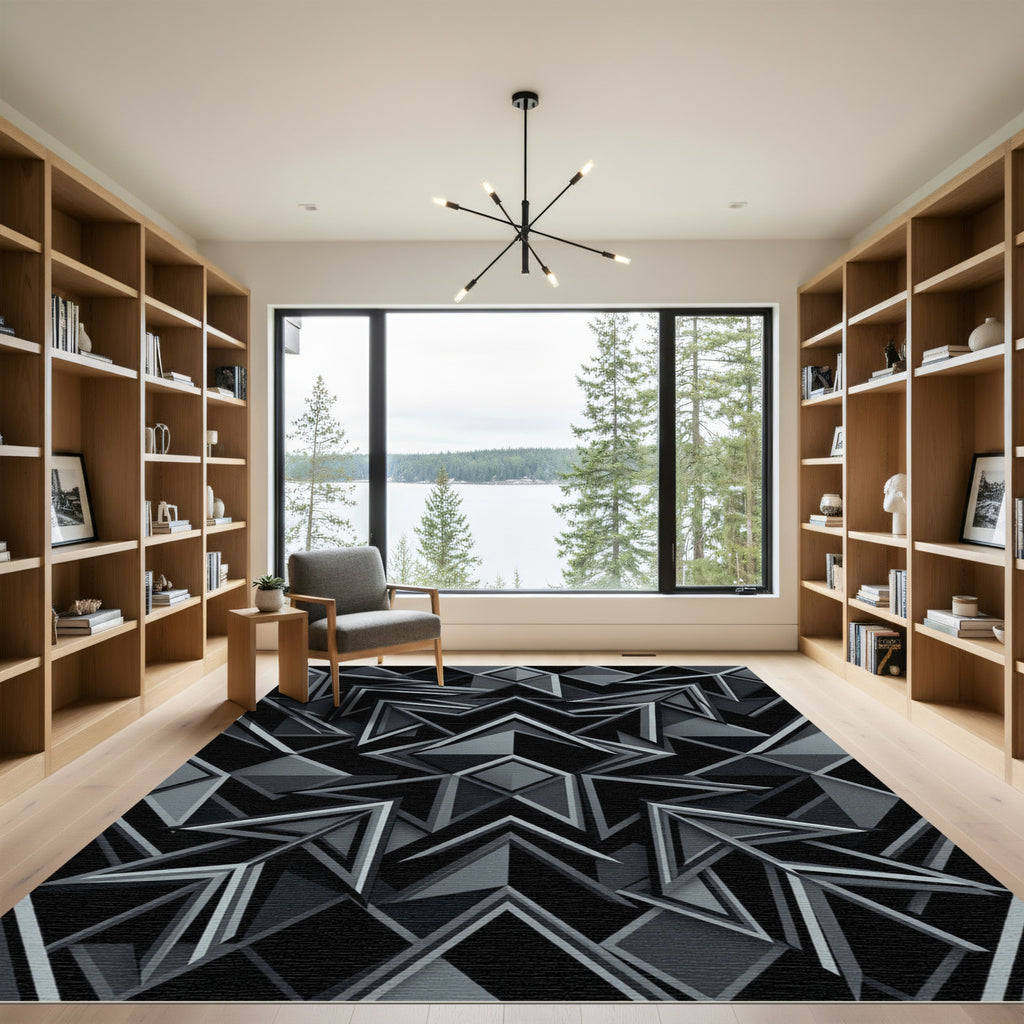 Monochromatic Geometric Interlocking Arrow Layers Rug