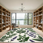Botanical Garden Herb Illustration Cream Rug