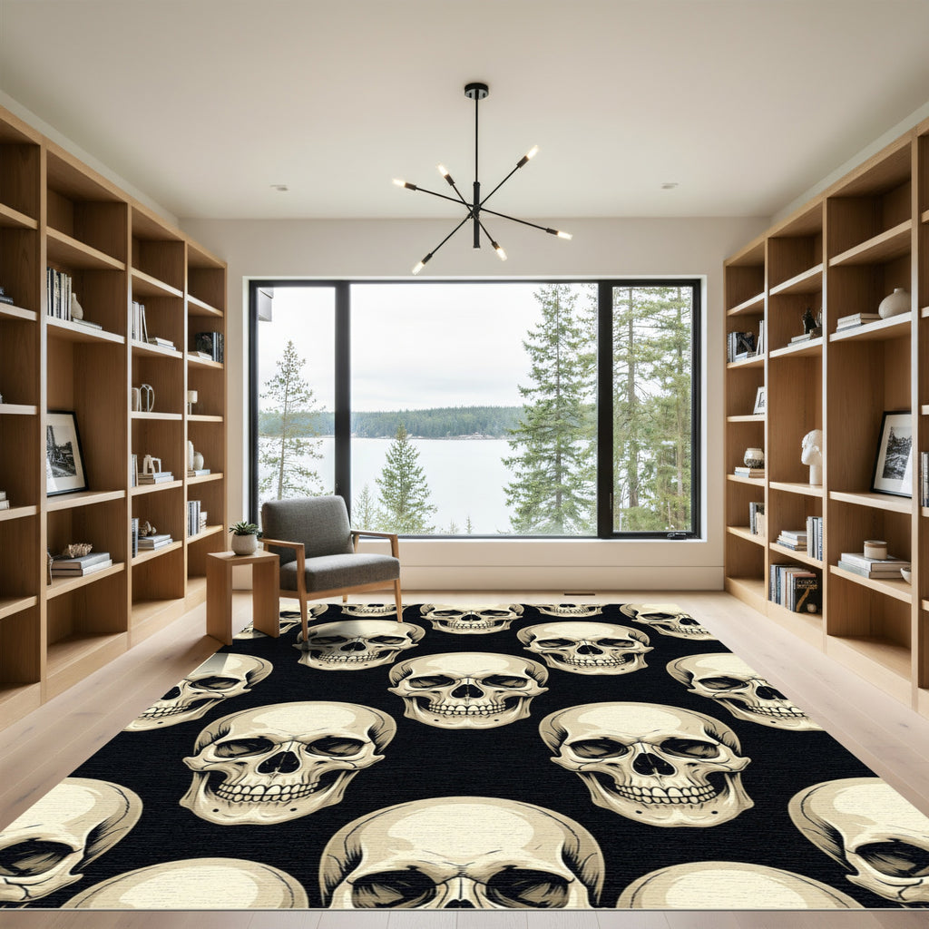 Monochromatic Gothic Anatomical Skull Collection Rug