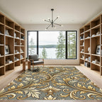 Elegant Golden Scroll Floral Sage Foliage Rug