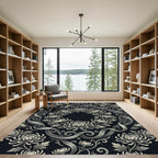 Monochrome Floral Scrollwork Chrysanthemum Rug