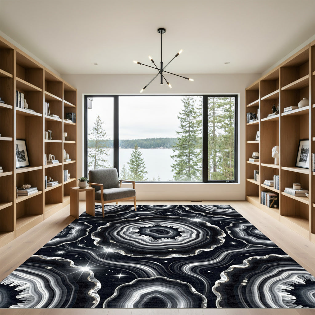 Black Agate Crystal Slice Sparkle Rug